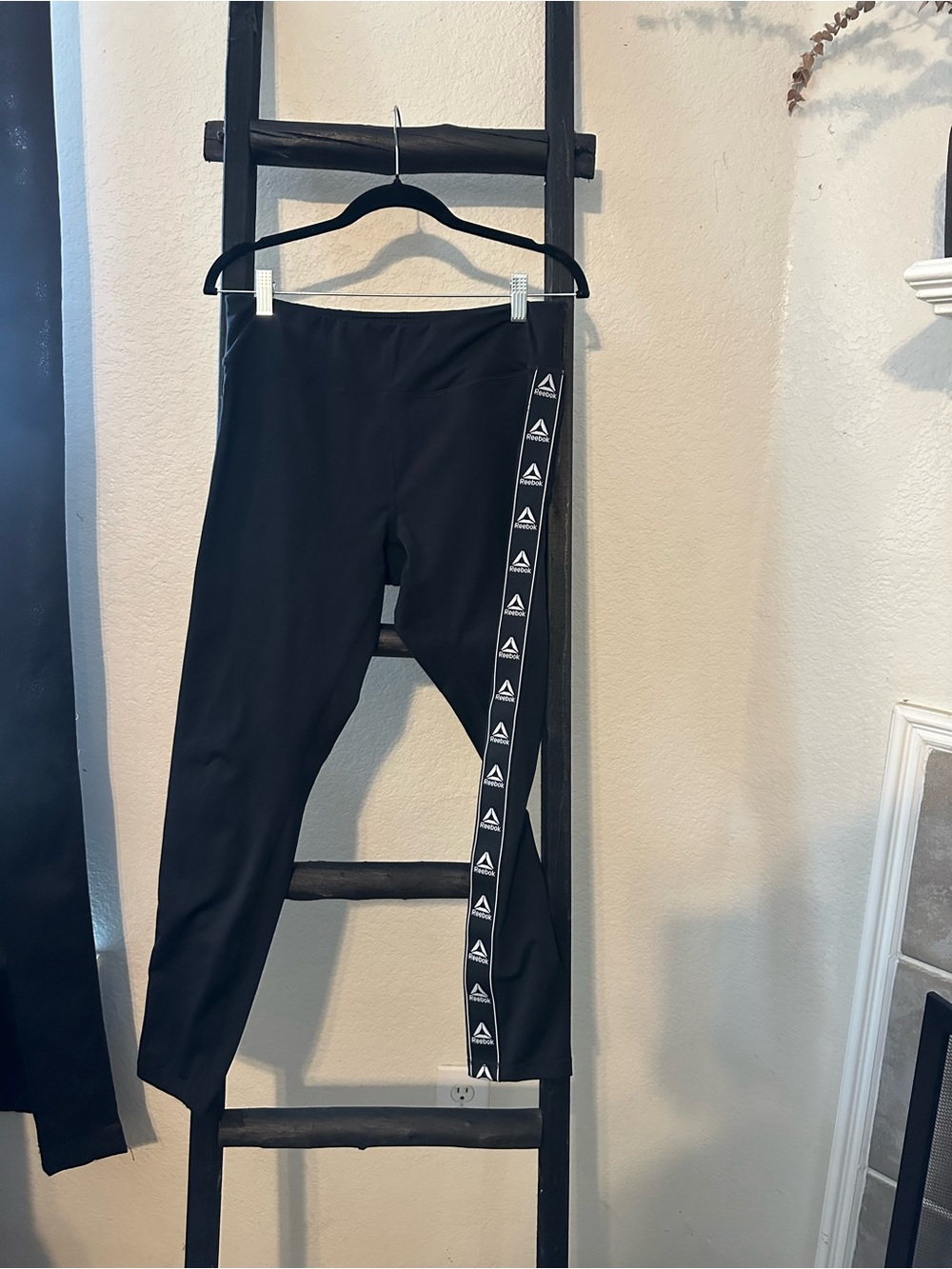 Reebok Black Girls' Leggings with White Logo Side Tape